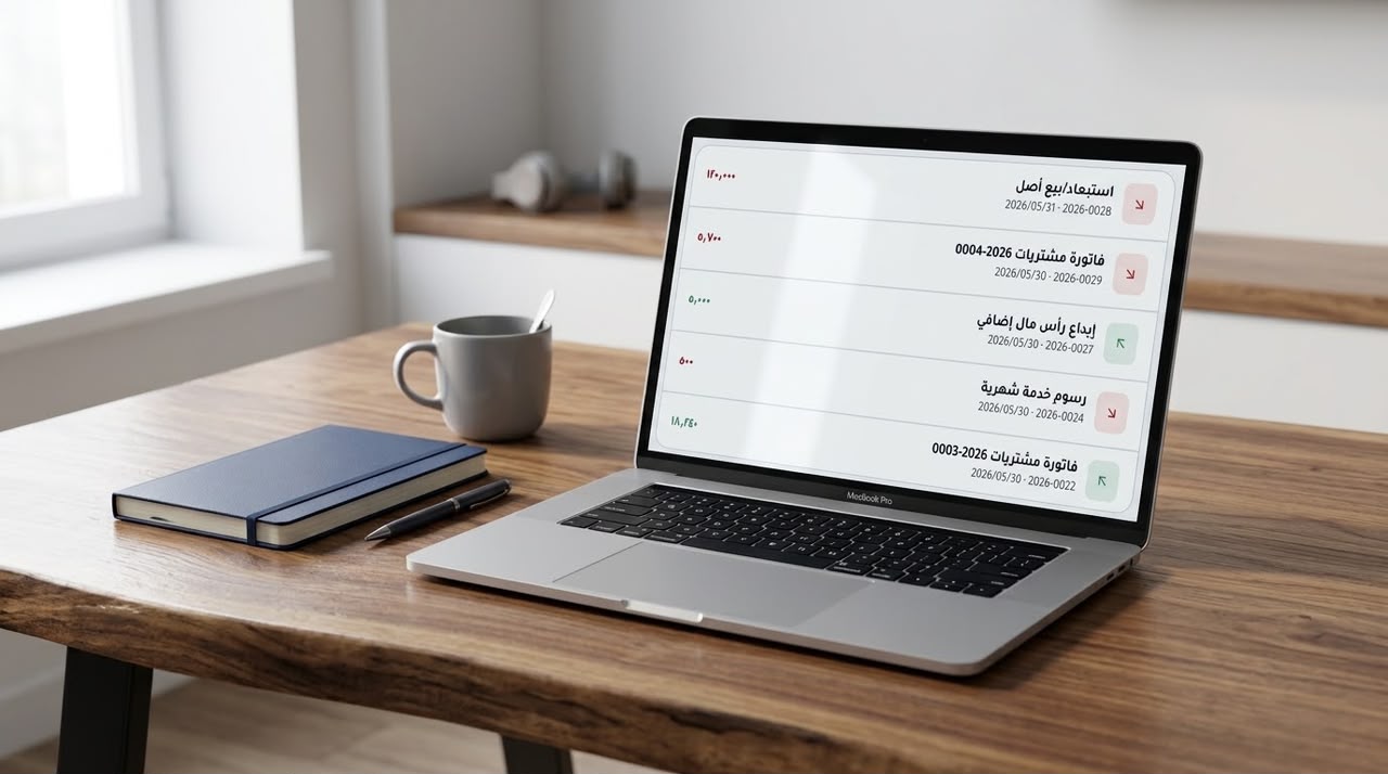 ProfAcc — laptop showing latest posted entries with amounts, dates and entry numbers